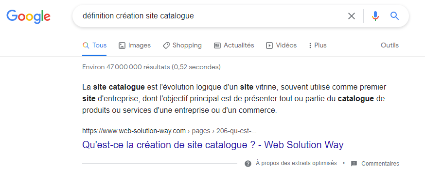 Définition création site catalogue